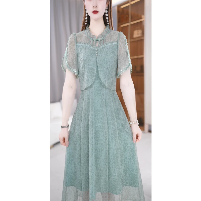 25A108-1新款新中式国风纱料连衣裙女