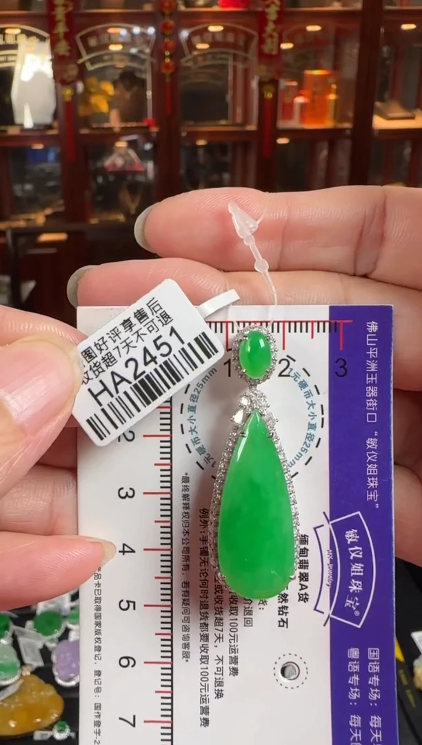 颈饰18K金镶嵌翡翠HA2451冰阳绿滴水
