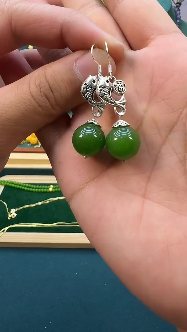 和田玉银S925镶嵌耳饰e10