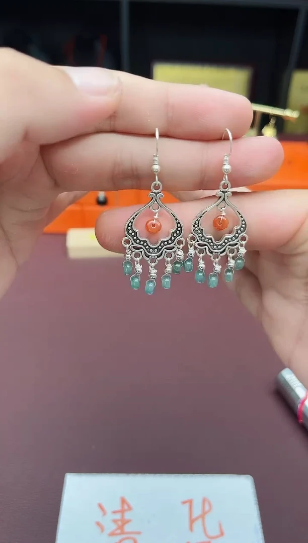 翡翠银S925镶嵌耳饰432000