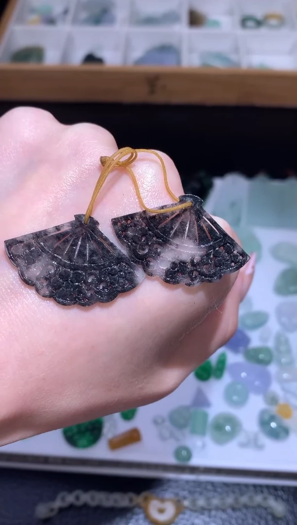 未镶嵌定制翡翠一对扇子