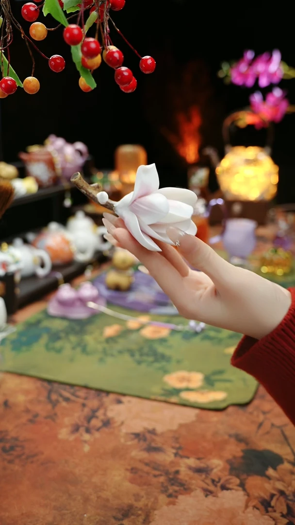 【闪购商品】粉紫色玉兰花摆件香插