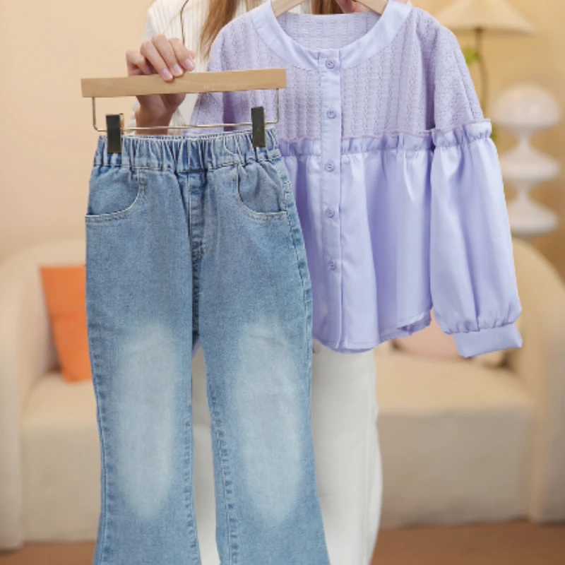 2025新款儿童宽松泡泡袖套装时尚春季秋季薄款大童春秋