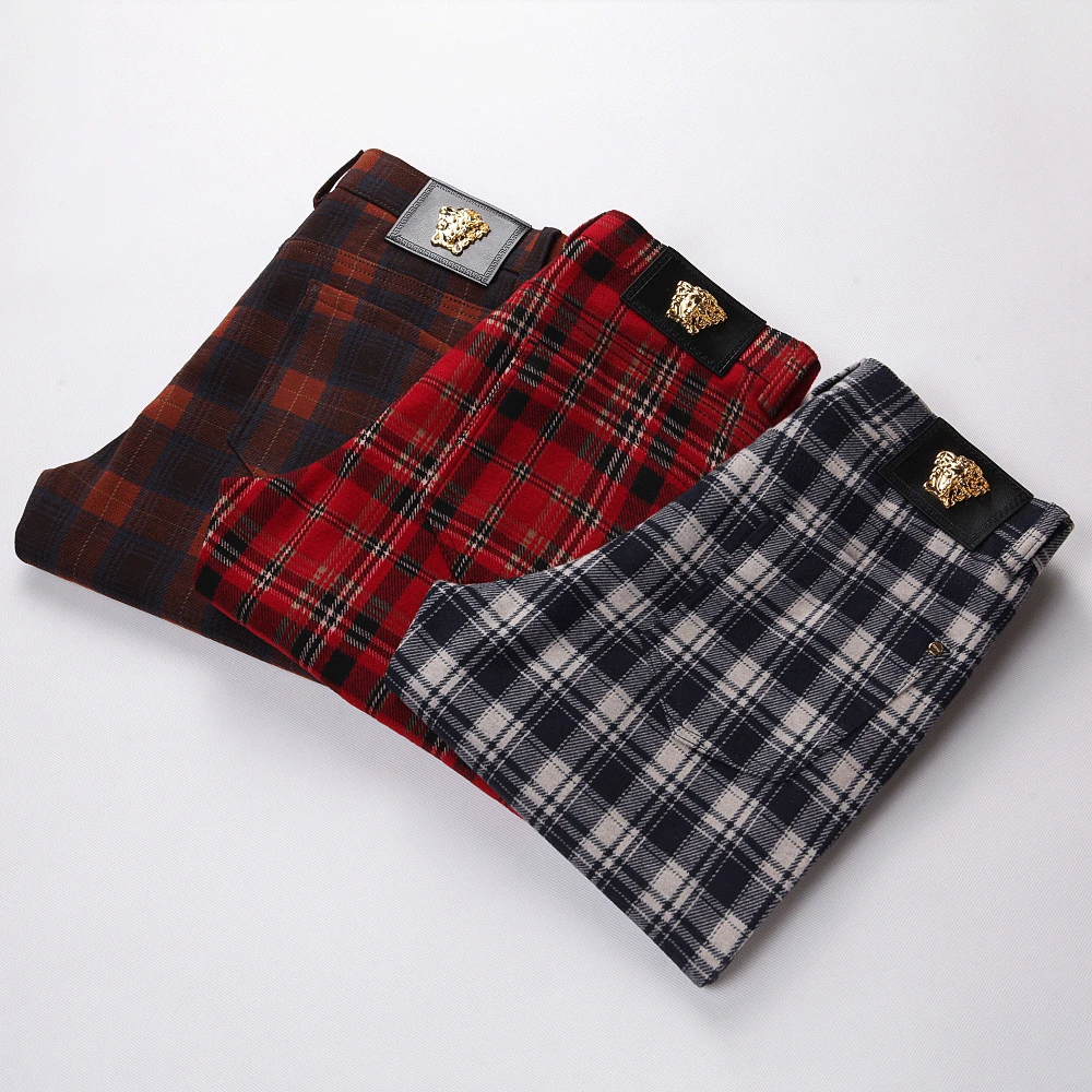 巴韦那奇欧货秋冬高档英伦经典格子休闲裤潮流男修身小脚弹力裤子