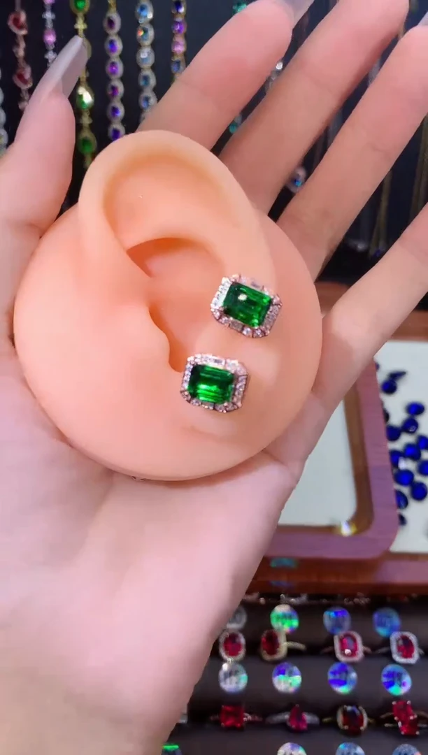 碧玺耳饰银S925镶嵌玫瑰金