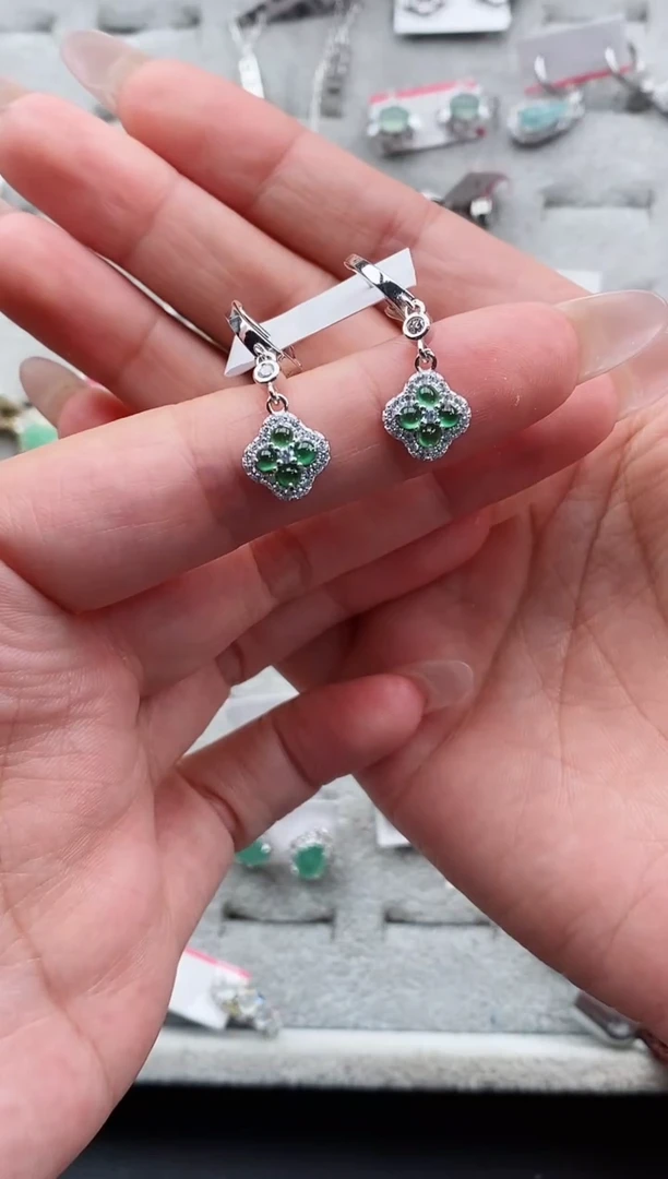 银S925镶嵌戒指翡翠天然缅甸翡翠A货222-7-4