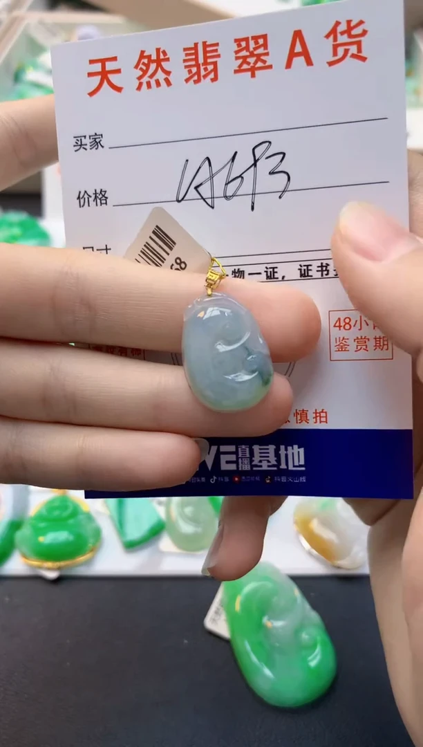 颈饰18K金镶嵌翡翠天然缅甸A货翡翠百元以上9元证书费自理