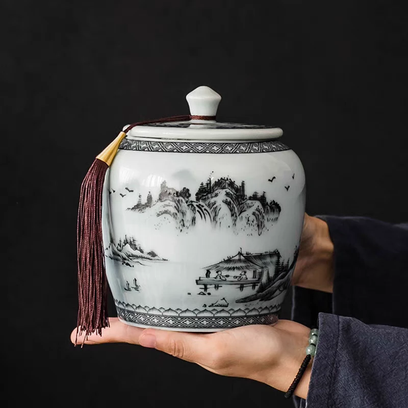 中式复古茶叶罐空罐家用密封罐储物罐存茶罐红茶绿茶普洱陶瓷茶缸
