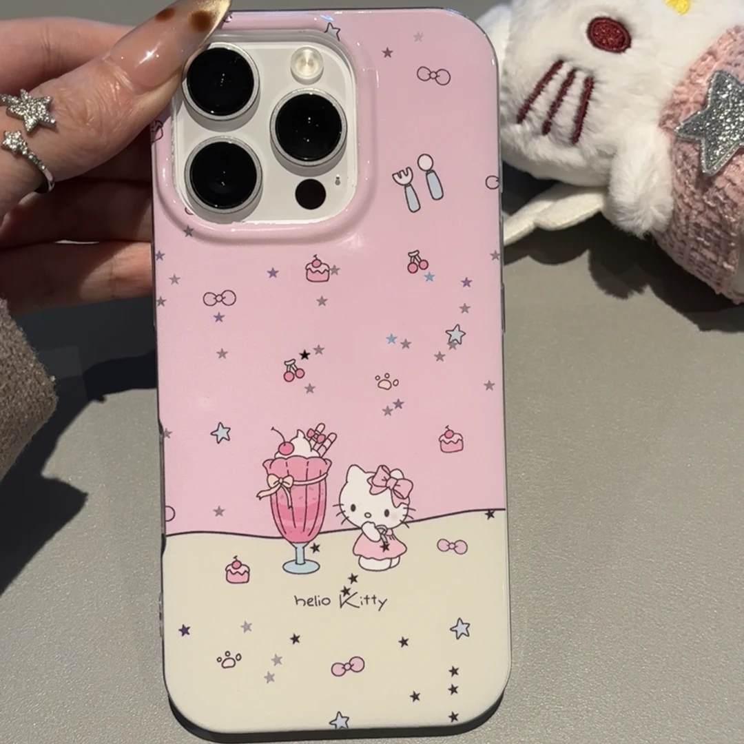 ins餐具冰淇淋KT猫适用iPhone17双层IMD手机壳华为vivo小米17oppo