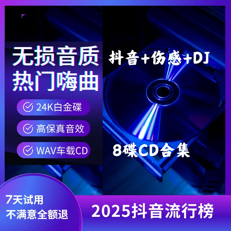 2025 流行音乐 抖音 伤感 热门DJ WAV无损音乐 通用CD 8张组合