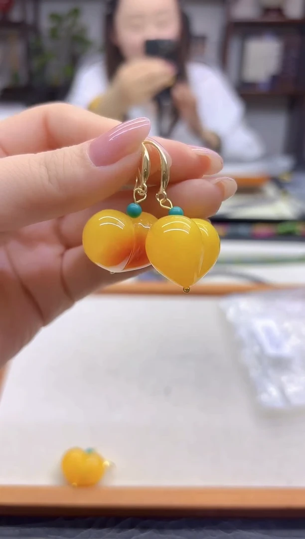 蜜蜡14K金镶嵌耳饰DIY款E904