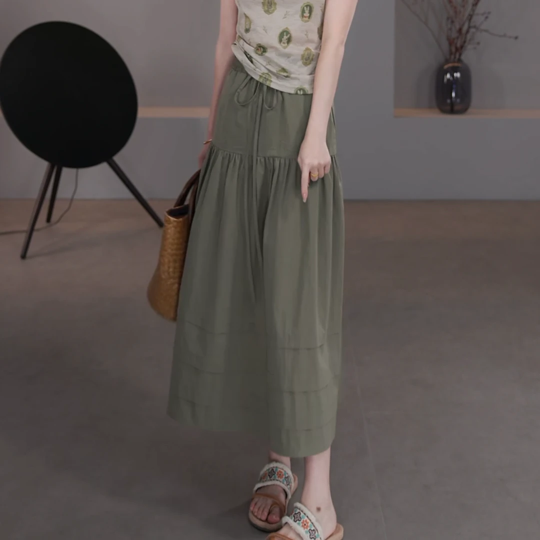 夏装2025年新款气质时尚文艺松紧高腰显瘦休闲半身裙女LK2504517