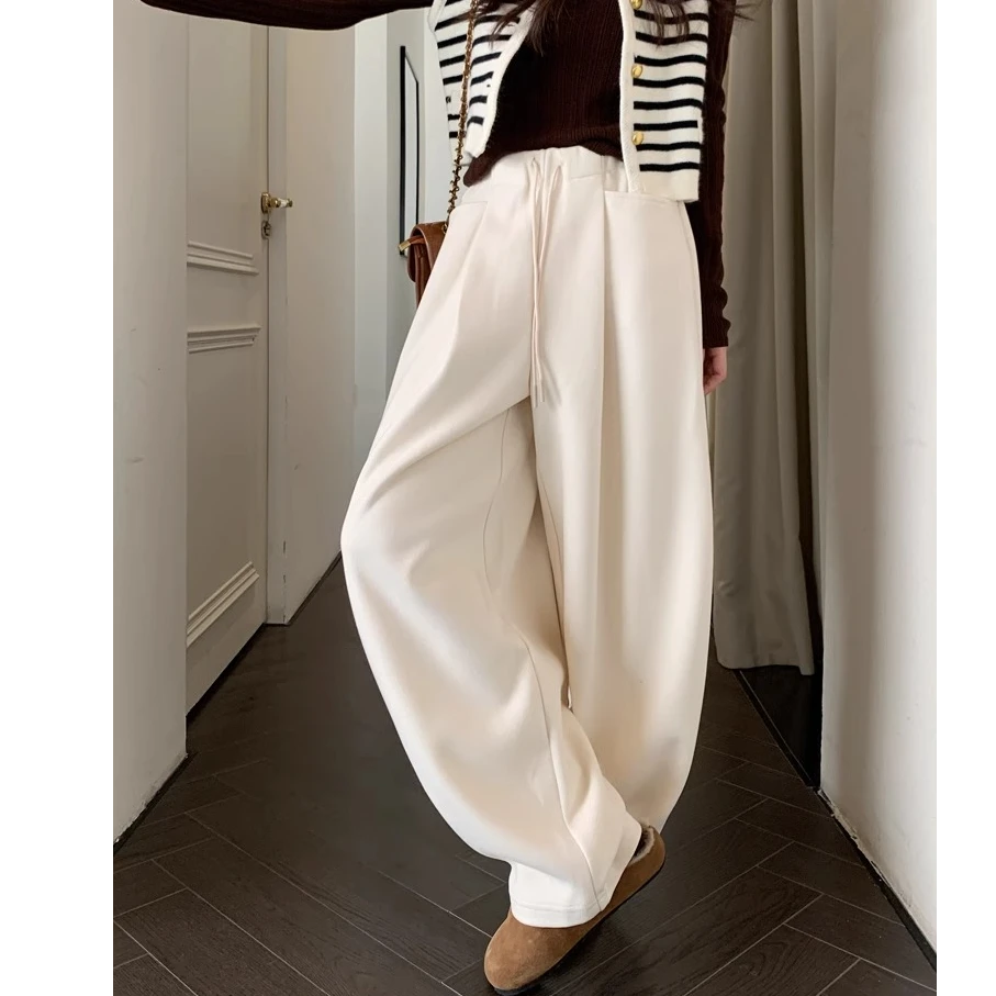 慵懒风云朵绒阔脚裤加绒加厚女秋冬新款韩版高腰宽松显瘦弯刀裤