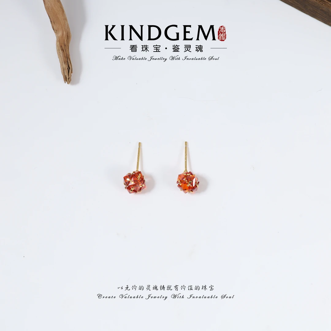 铜合金锆石耳饰 KindGem 红色轻奢经典精致高级感小耳钉 C-43800