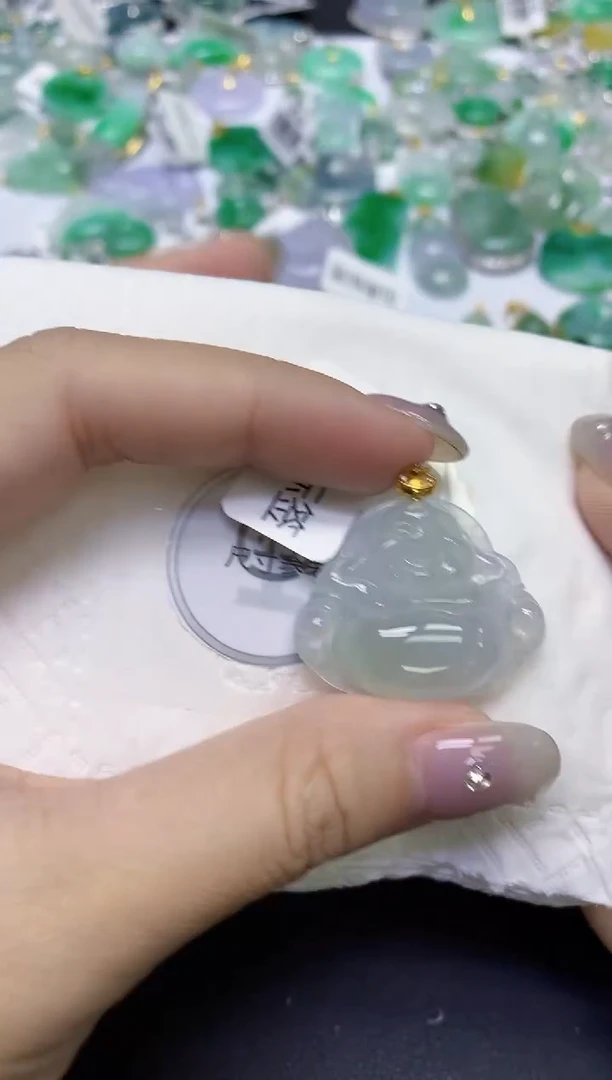 颈饰18K金镶嵌翡翠天然缅甸翡翠A货百元以上9元证书费自理