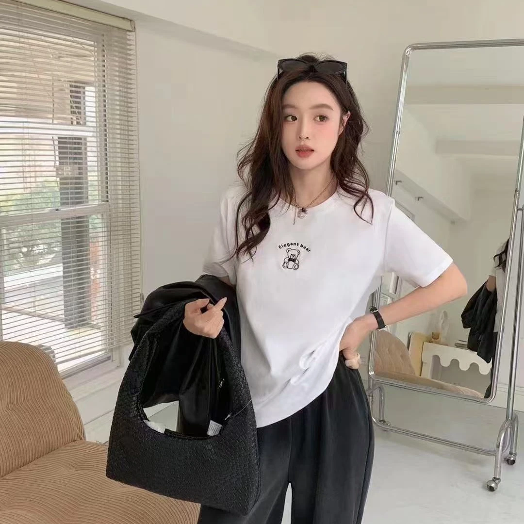 KM-（断色特价）夏季新款百搭刺绣小熊T恤2016