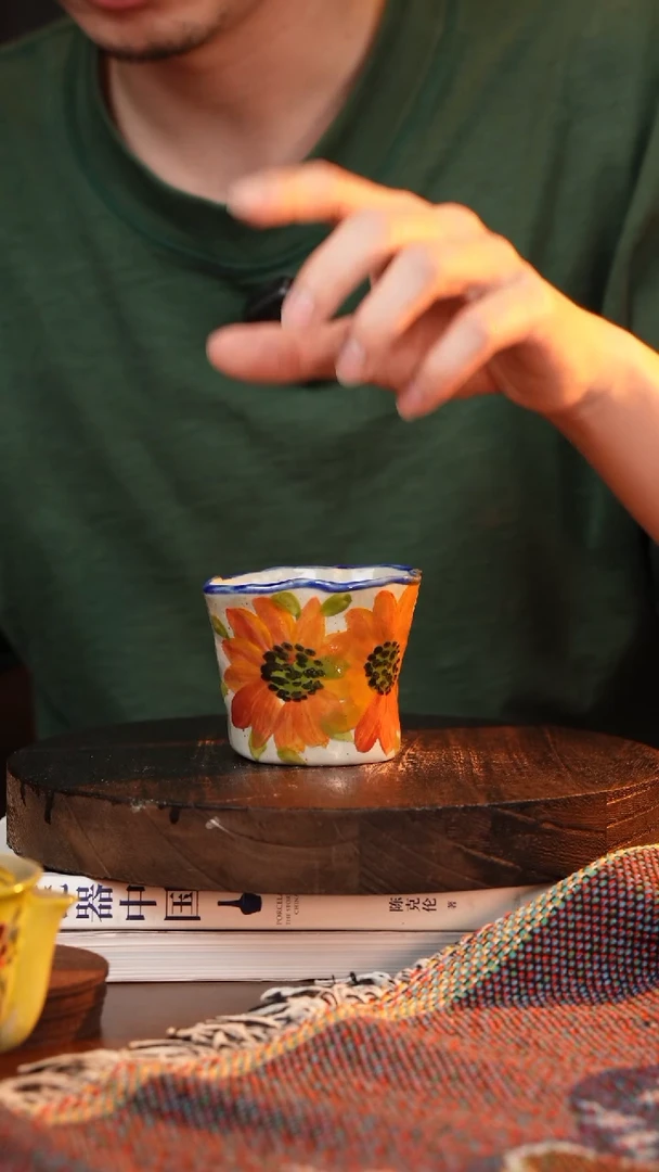 杯景德镇高温手绘釉下彩设计同款