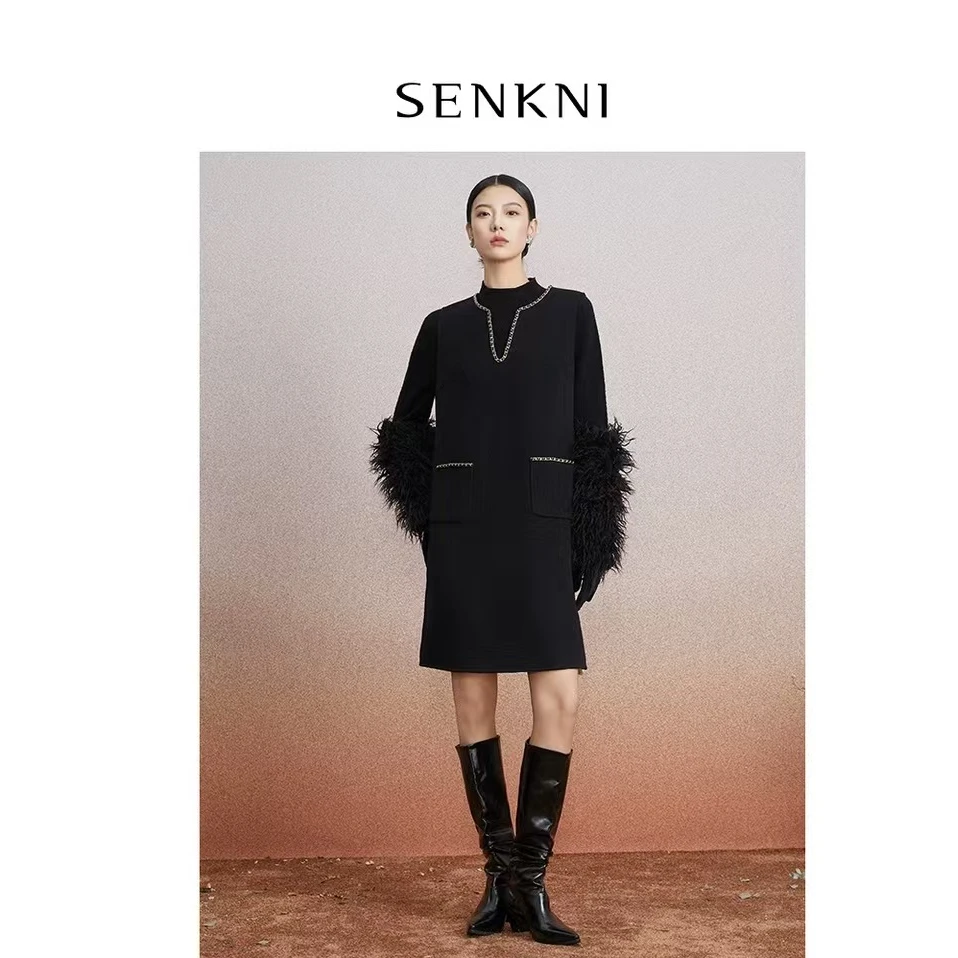 senkni/圣可尼轻奢赫本风背心裙冬装双面呢连衣裙S361102NG