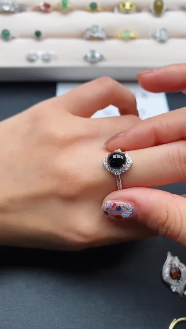 银S925镶嵌戒指翡翠缅甸天然A货翡翠22  3-10