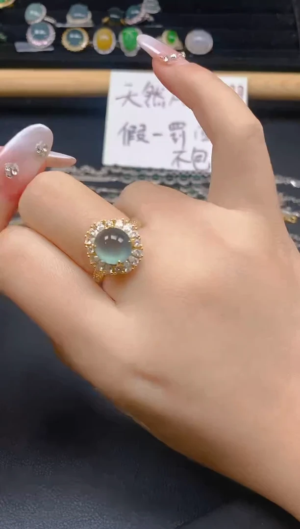 银S925镶嵌戒指翡翠4