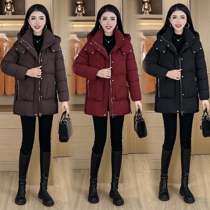 棉衣时尚大码短款连帽宽松中长款加厚保暖冬季2024冬季洋气显瘦