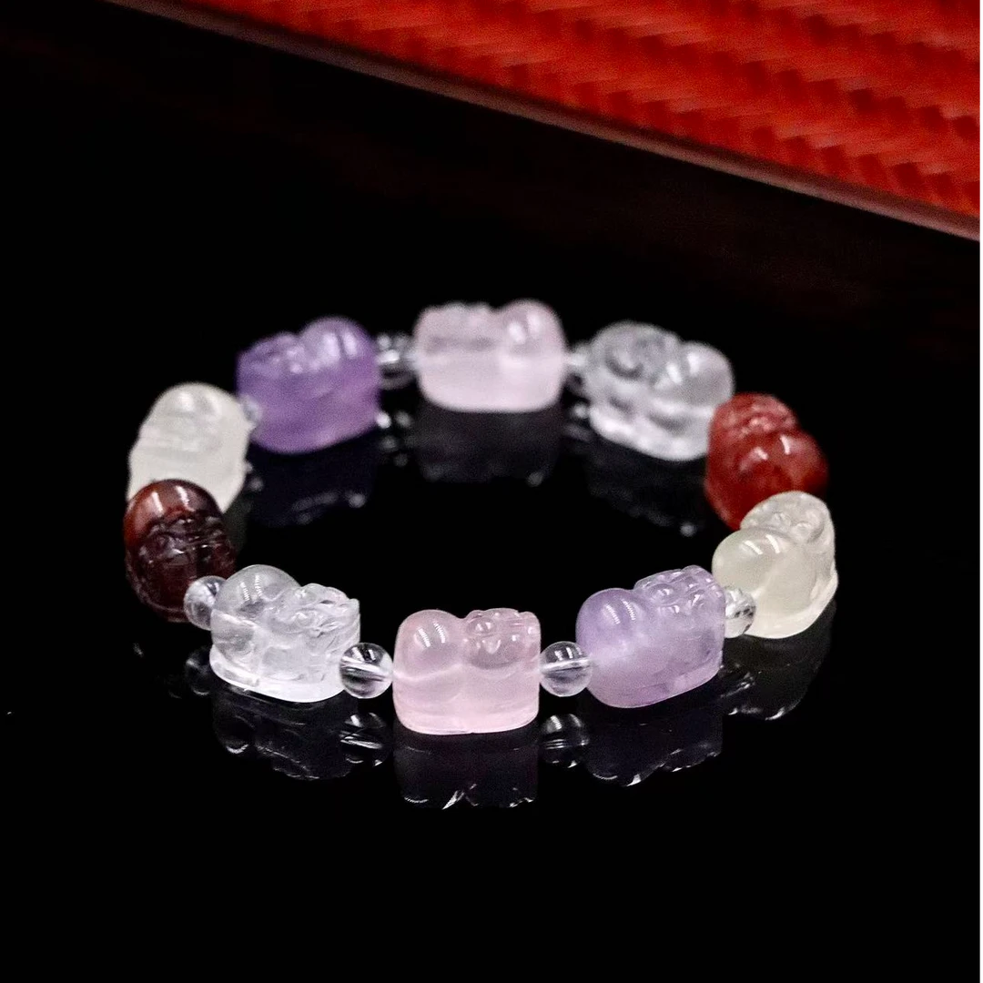 纯天然多宝水晶貔貅雕刻水晶手串Q7781-约10mm-多样性发一