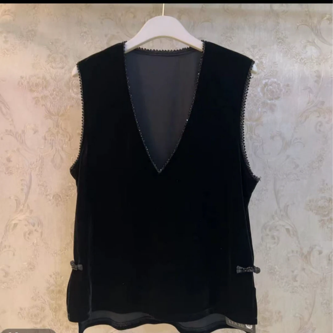 春秋洋气百搭重工串珠丝绒国风马甲526#-1