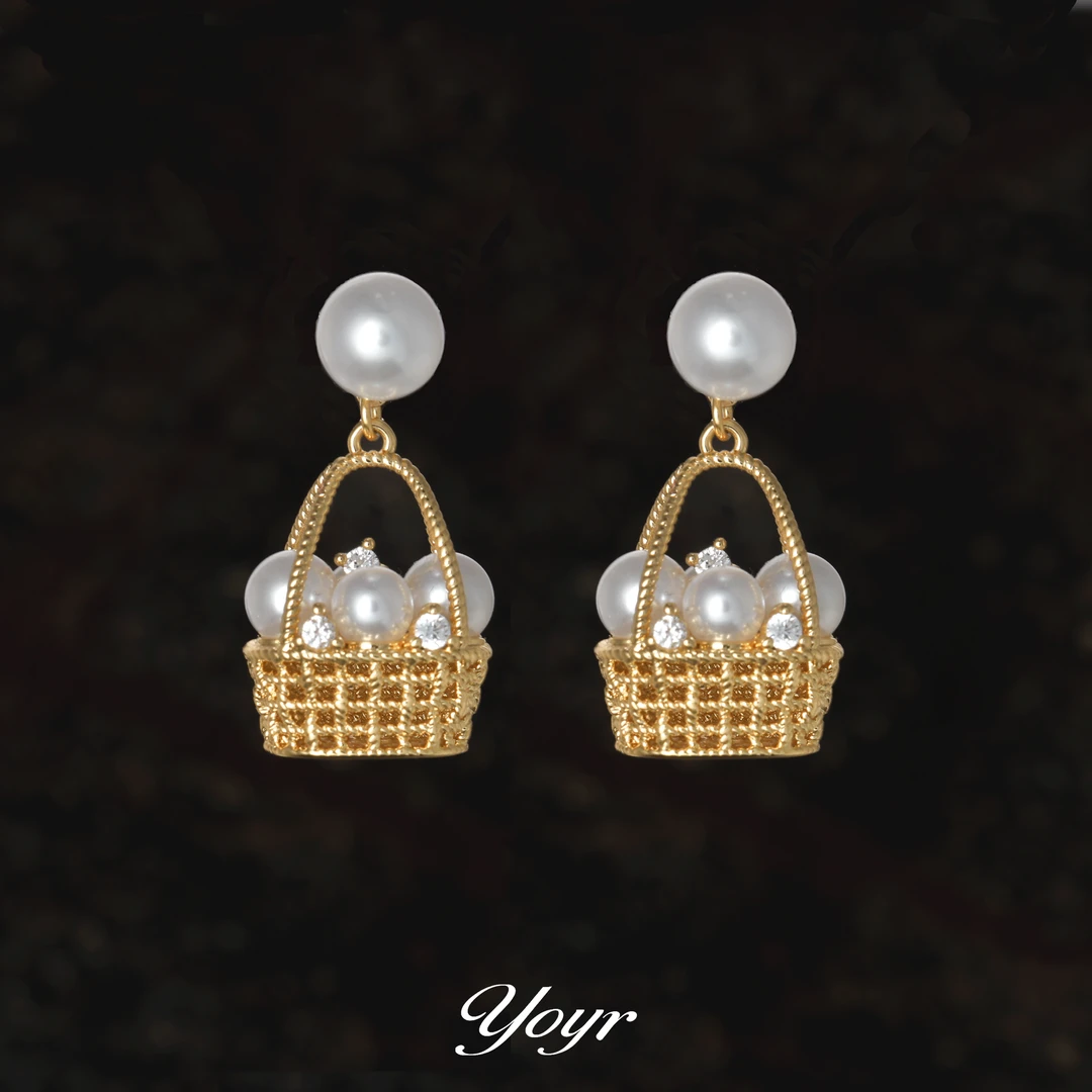 YOYR 黄铜耳饰 菜篮子耳钉高级感轻奢花篮精致时尚夸张耳环