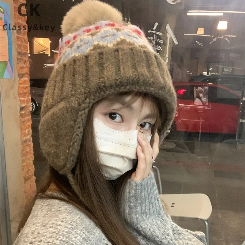 Classy key新加坡设计师联名款毛线帽子女加厚保暖护耳秋冬针织帽
