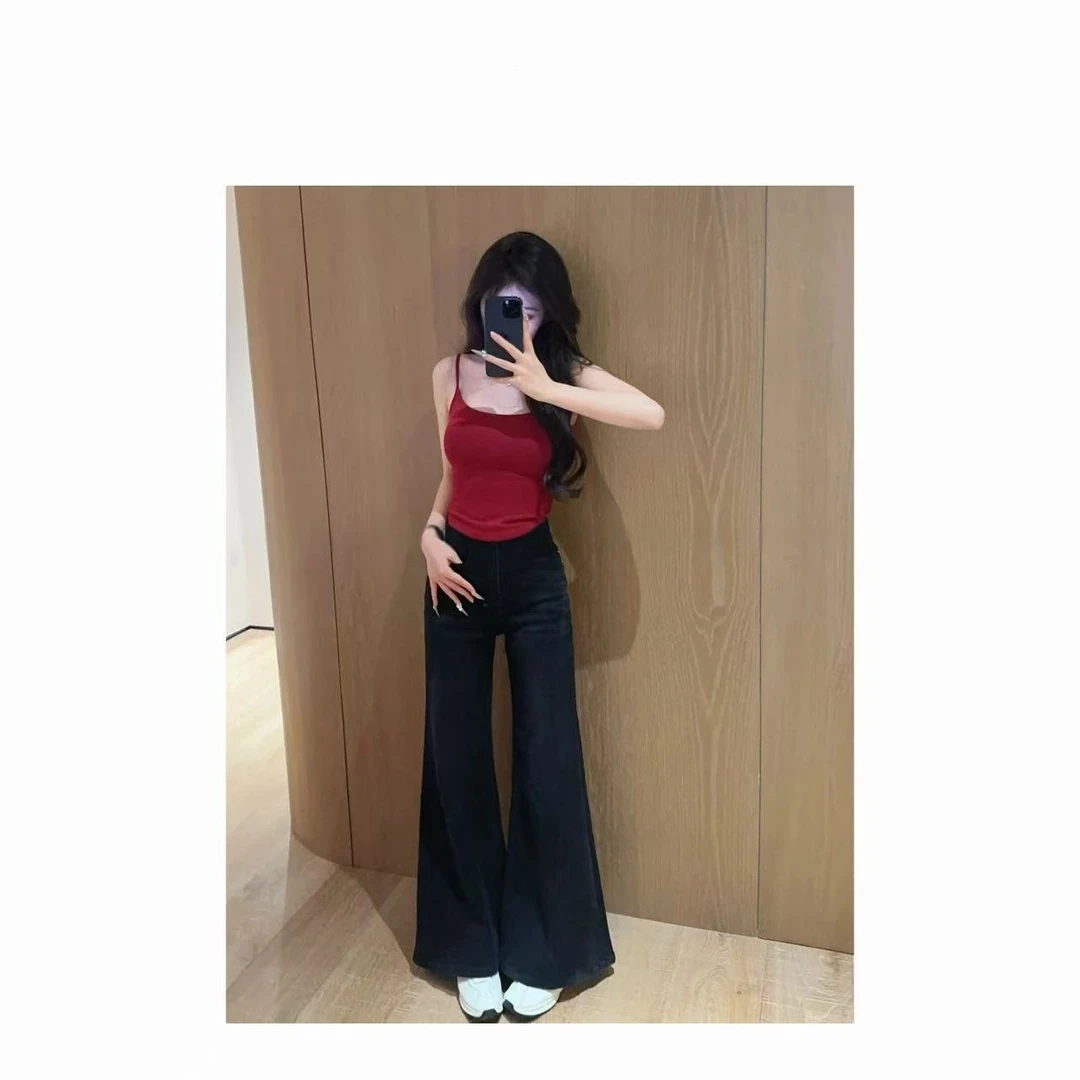 长腿秘籍牛仔裤(不含皮带)高腰显瘦气质直筒时尚休闲微喇设计感