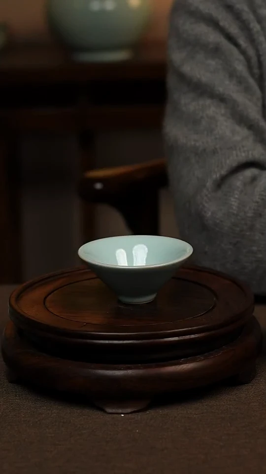 瓷片天青色斗笠杯60ml微瑕不带礼盒