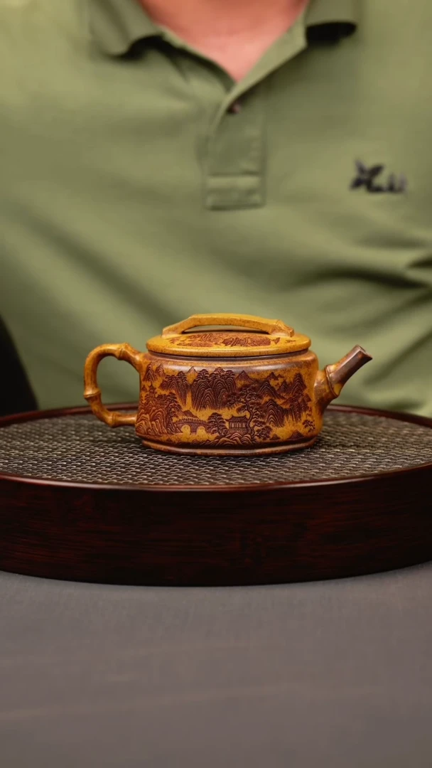 茶壶紫砂龙骨金砂 竹节汉瓦 山水