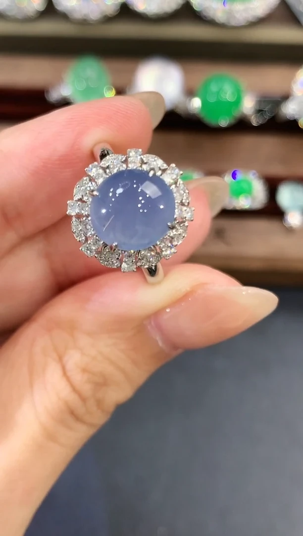 翡翠戒指18K金镶嵌w33紫货有色差
