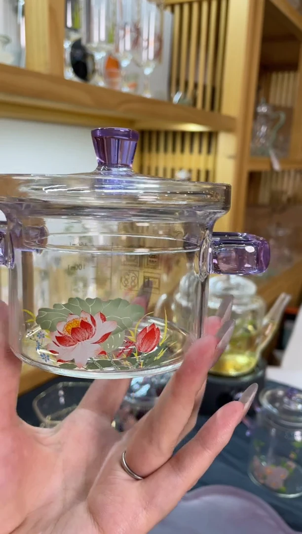 紫色把手荷花小炖盅