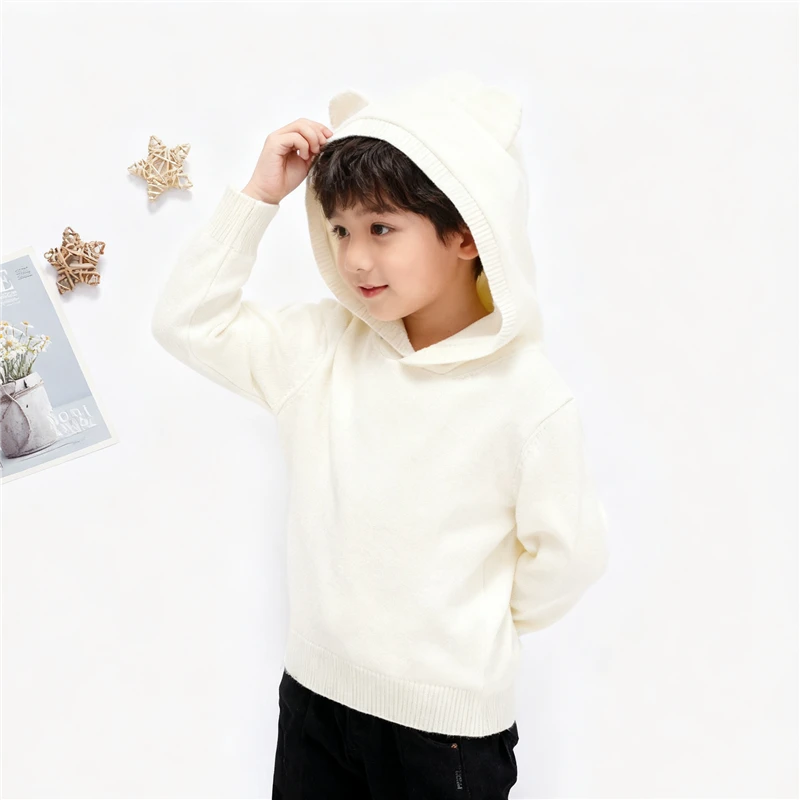 羊毛帽衫100%绵羊毛秋冬新款儿童男童女孩加厚毛衣宝宝洋气中大童