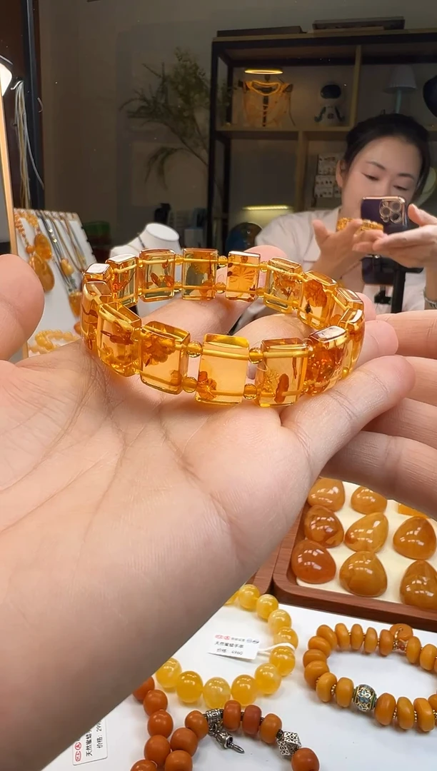 手串琥珀未镶嵌精品花珀手牌