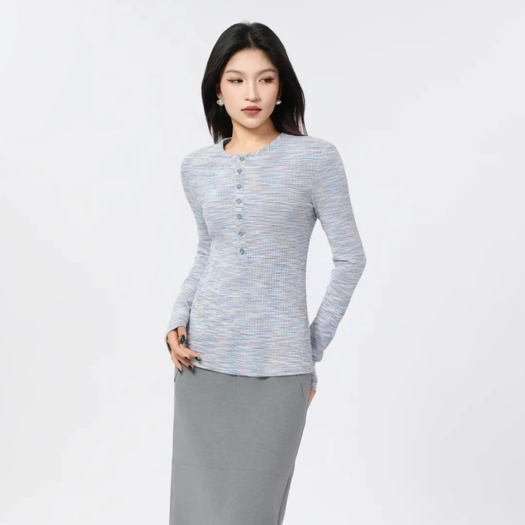 GIRDEAR/哥弟1301032  新款简约基础款半门襟修身显瘦休闲长袖T恤