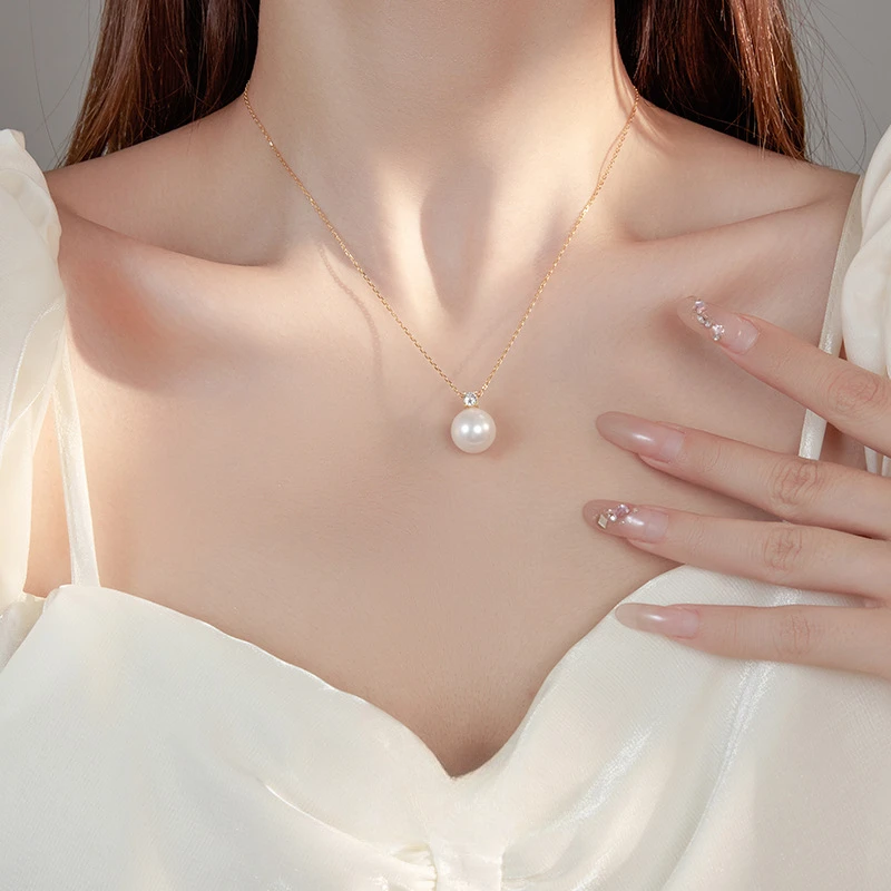 卡诗缇 坠链均925银锆石 戴妃珠项链时尚百搭小众简约气质锁骨链