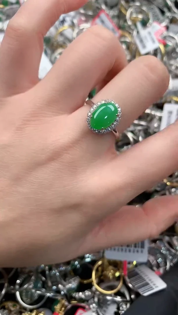 银S925镶嵌戒指翡翠222               5