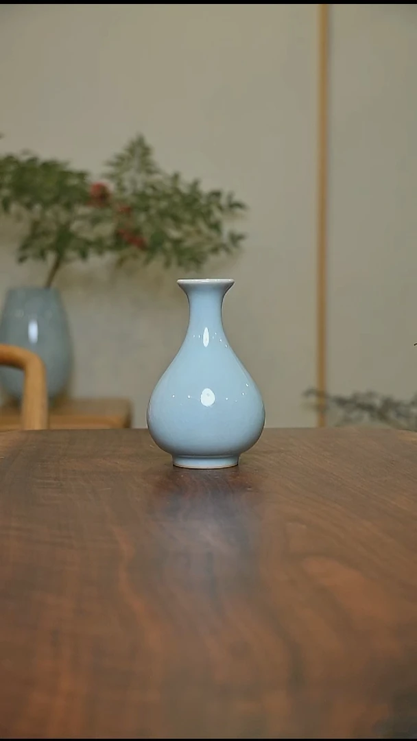 玉壶春瓶 天青 微瑕 朱家汝窑款