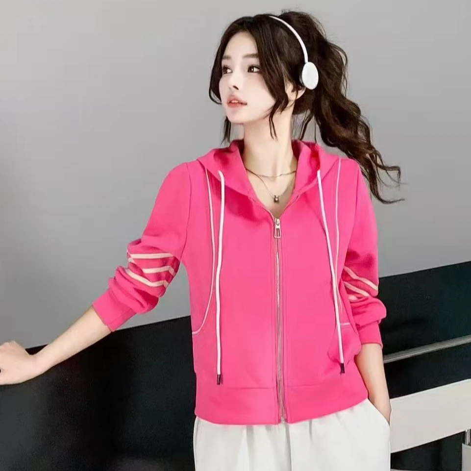607款外套女春秋薄款宽松拉链开衫运动连帽开衫卫衣