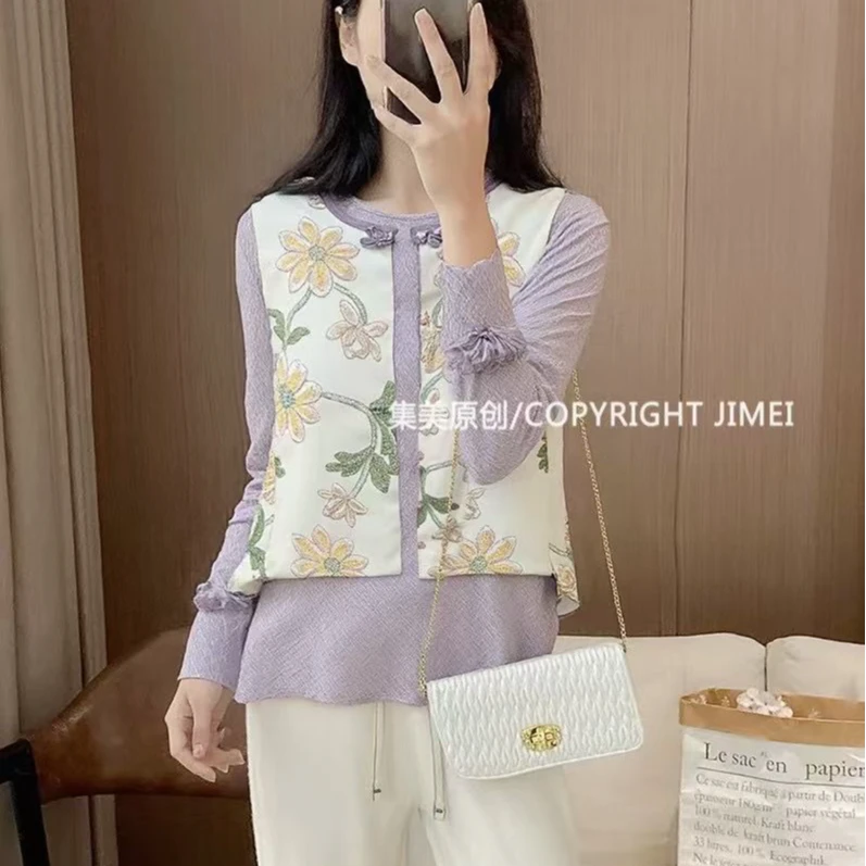 纽扣马夹女马甲刺绣针织圆领提花上衣复古百搭条纹薄款夏季