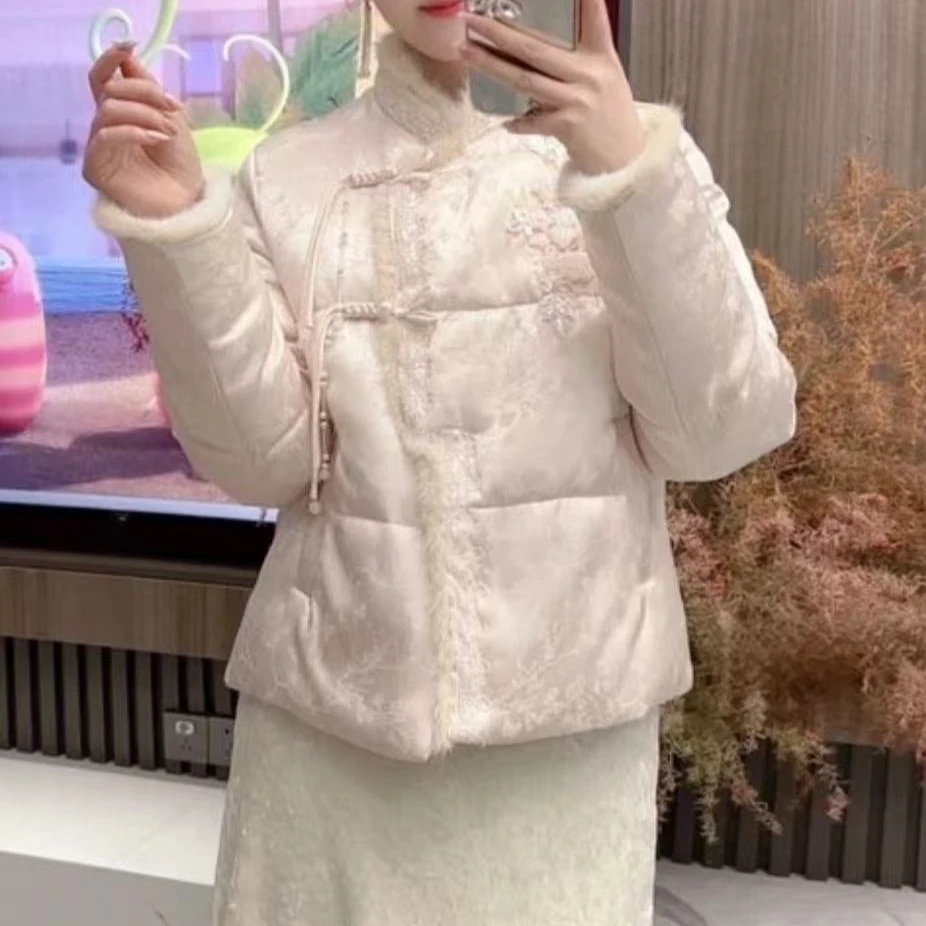 【蜜桃甜茶】冬季加棉加厚新中式立领绣花外套2024D6674-倩倩