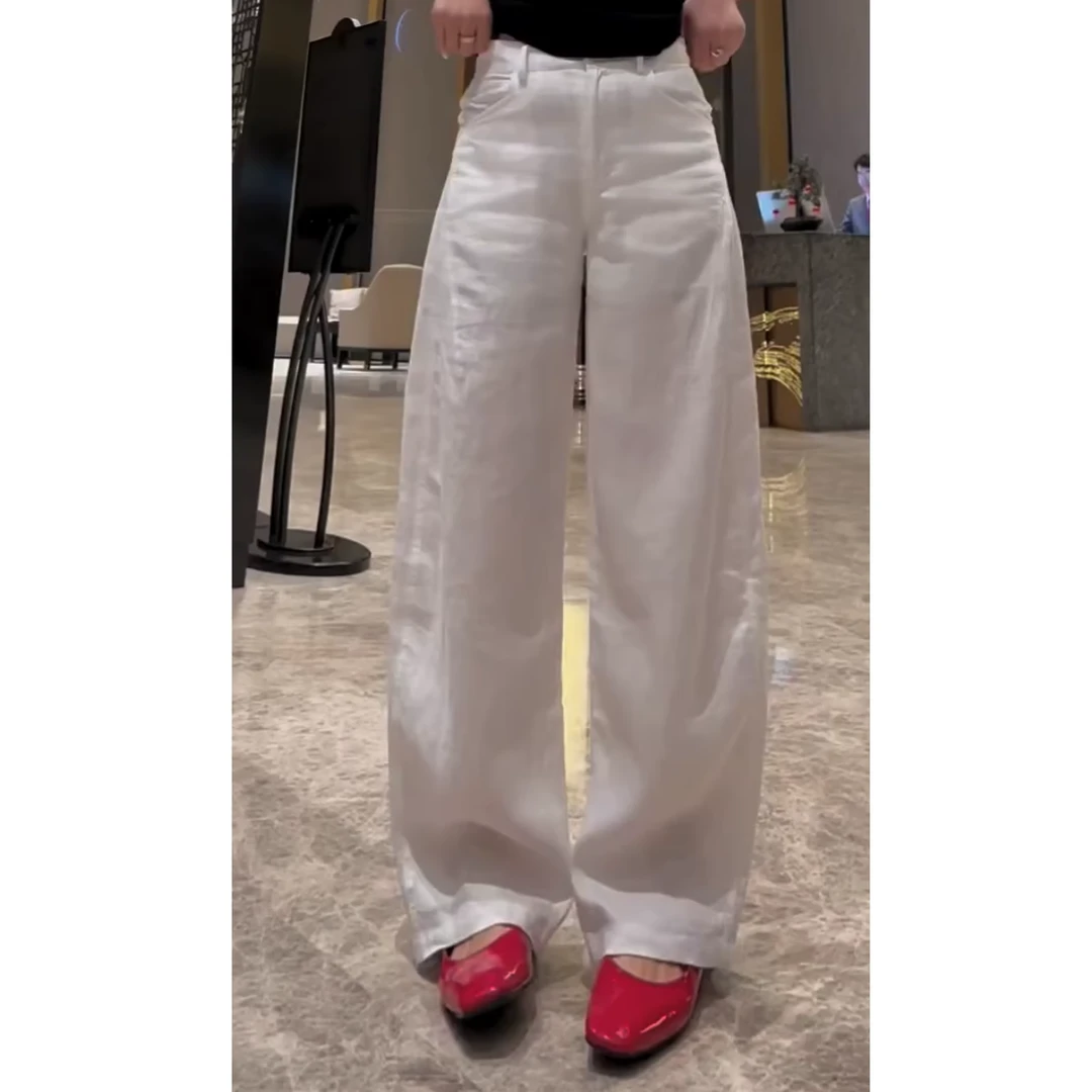 2025年夏季新款高腰显瘦大码阔腿显瘦阔腿亚麻休闲裤