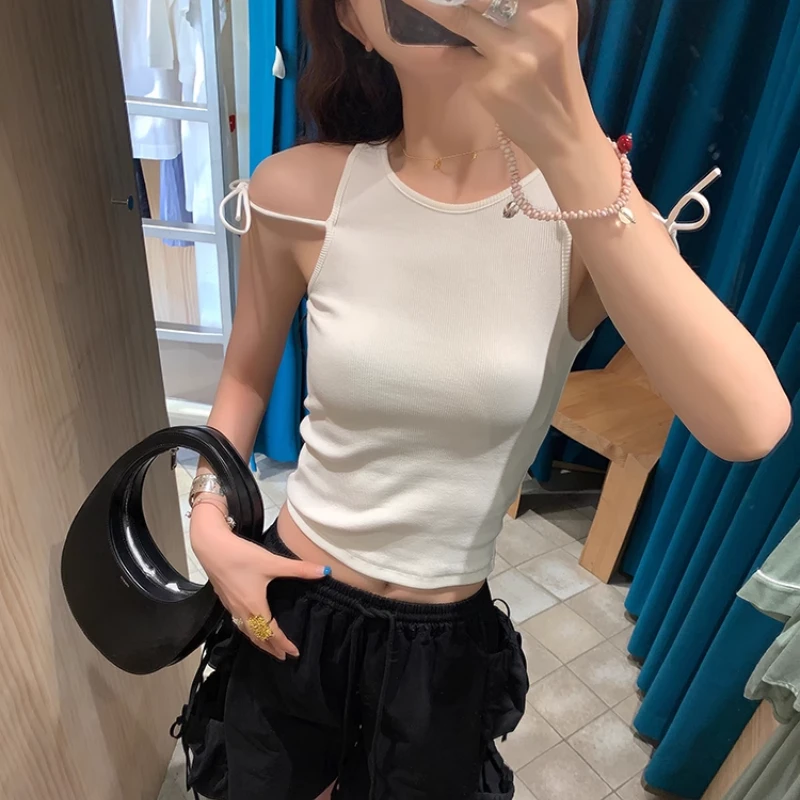 le rouge周美美 极简主义懒人黑白显瘦绑带打底无袖工字背心