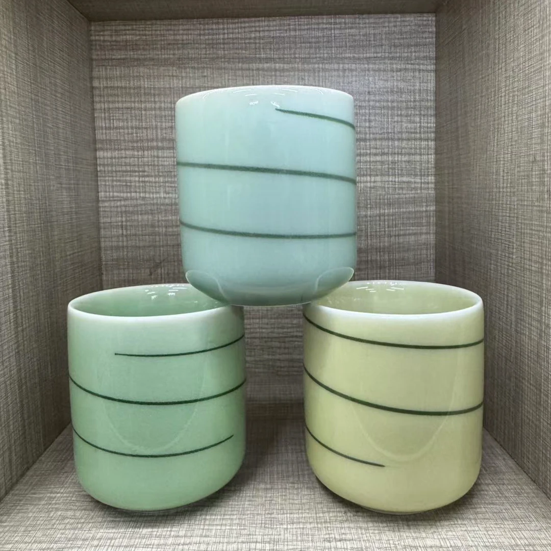 龙泉青瓷茶具画线搅泥手握杯/三款釉色/容量120cc