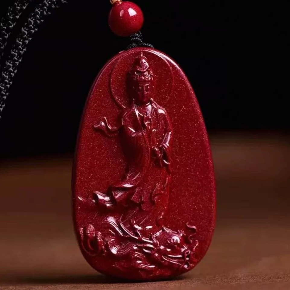 含辰砂工艺品【华之京】朱砂观音吊坠 精美雕刻款紫金砂项链