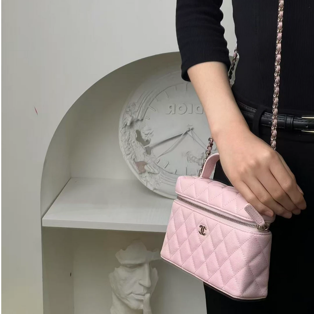 99新 Chanel/香奈儿 25s lp饭盒粉金荔枝牛斜挎包/甄选