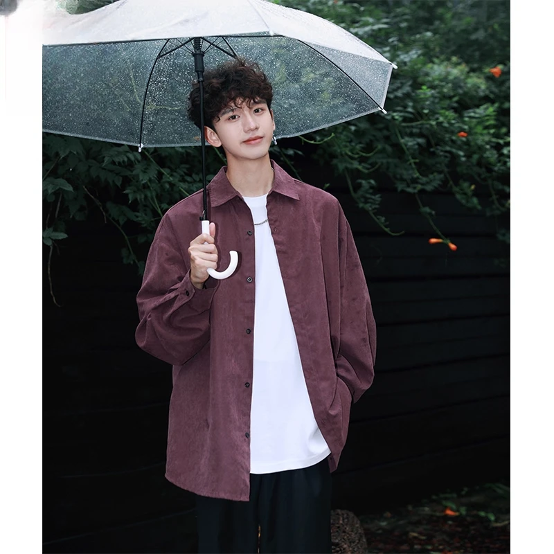 DIIIVERGOM桃皮绒长袖衬衫男士春秋季潮牌复古宽松休闲百搭外套