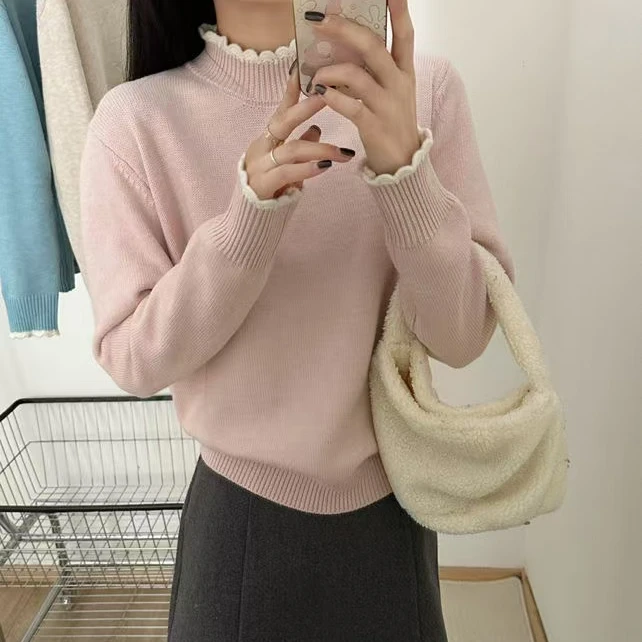 韩版气质时髦半高领针织毛衣女春秋2025新款独特别致套头长袖上衣